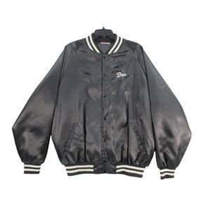 Vintage Gold Wing Road Riders Satin Bomber Jacket Men XXL Black Varsity Snap USA